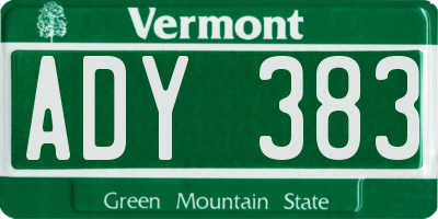 VT license plate ADY383