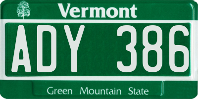VT license plate ADY386