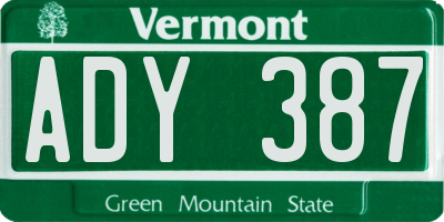 VT license plate ADY387