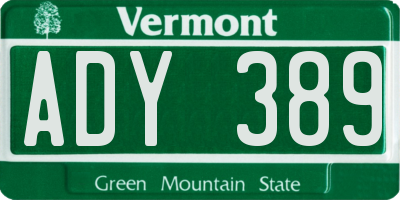 VT license plate ADY389