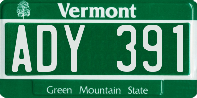 VT license plate ADY391