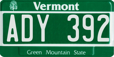VT license plate ADY392