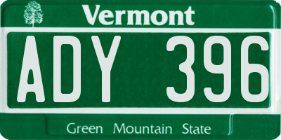 VT license plate ADY396