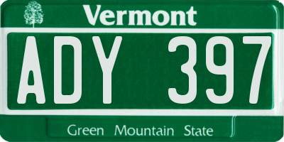 VT license plate ADY397