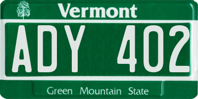 VT license plate ADY402