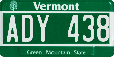 VT license plate ADY438