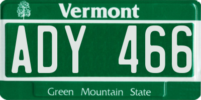 VT license plate ADY466