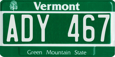 VT license plate ADY467