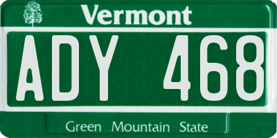 VT license plate ADY468