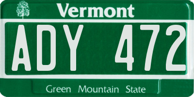 VT license plate ADY472