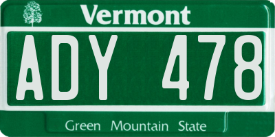 VT license plate ADY478