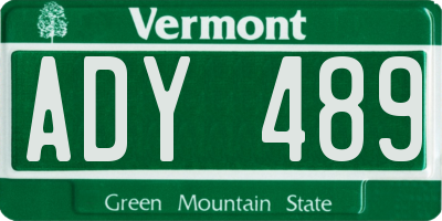VT license plate ADY489
