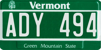 VT license plate ADY494