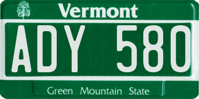 VT license plate ADY580