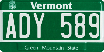 VT license plate ADY589