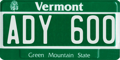 VT license plate ADY600