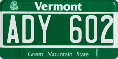 VT license plate ADY602