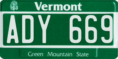 VT license plate ADY669