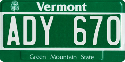 VT license plate ADY670
