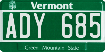 VT license plate ADY685