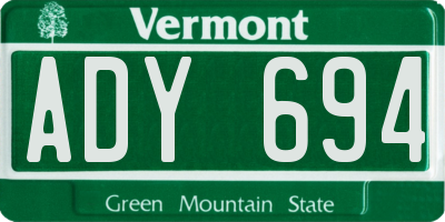 VT license plate ADY694