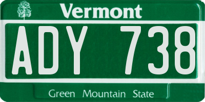 VT license plate ADY738