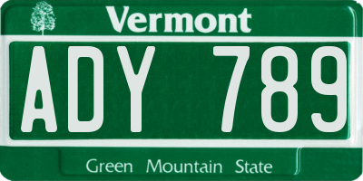VT license plate ADY789