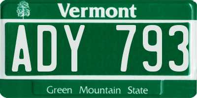 VT license plate ADY793
