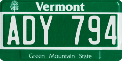 VT license plate ADY794