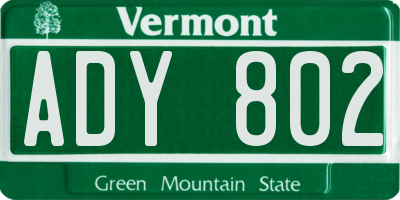 VT license plate ADY802