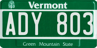 VT license plate ADY803
