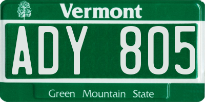 VT license plate ADY805