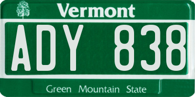 VT license plate ADY838