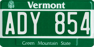 VT license plate ADY854