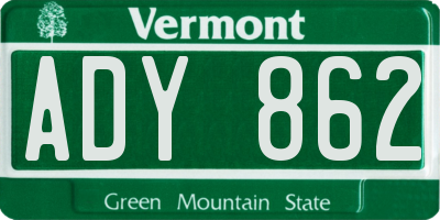 VT license plate ADY862