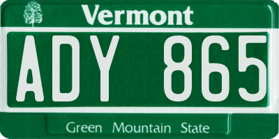 VT license plate ADY865