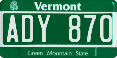 VT license plate ADY870