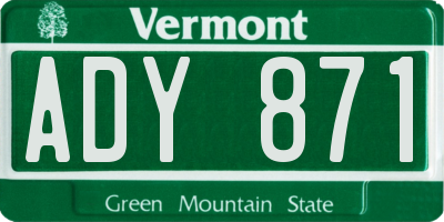 VT license plate ADY871