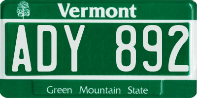 VT license plate ADY892