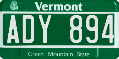 VT license plate ADY894