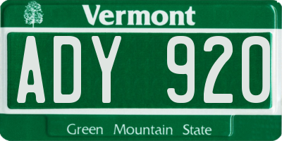 VT license plate ADY920