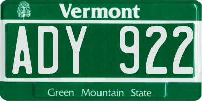 VT license plate ADY922