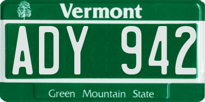 VT license plate ADY942
