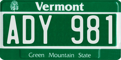 VT license plate ADY981