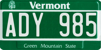 VT license plate ADY985