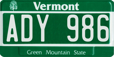 VT license plate ADY986
