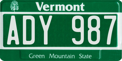 VT license plate ADY987