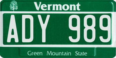 VT license plate ADY989