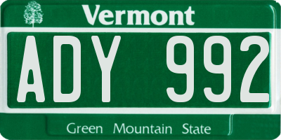 VT license plate ADY992