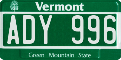 VT license plate ADY996